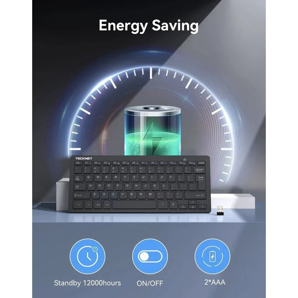 TECKNET 2.4G Wireless Keyboard Mini Compact Keyboard with Media Hotkeys, 12M...